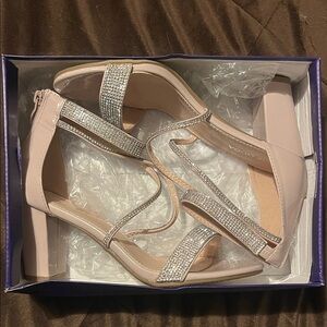 TOP Moda Blush Block Heel Sandals with Rhinestones